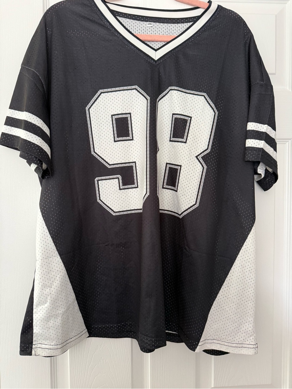 Women's Black & White Athletic Jersey Shirt - Number 98